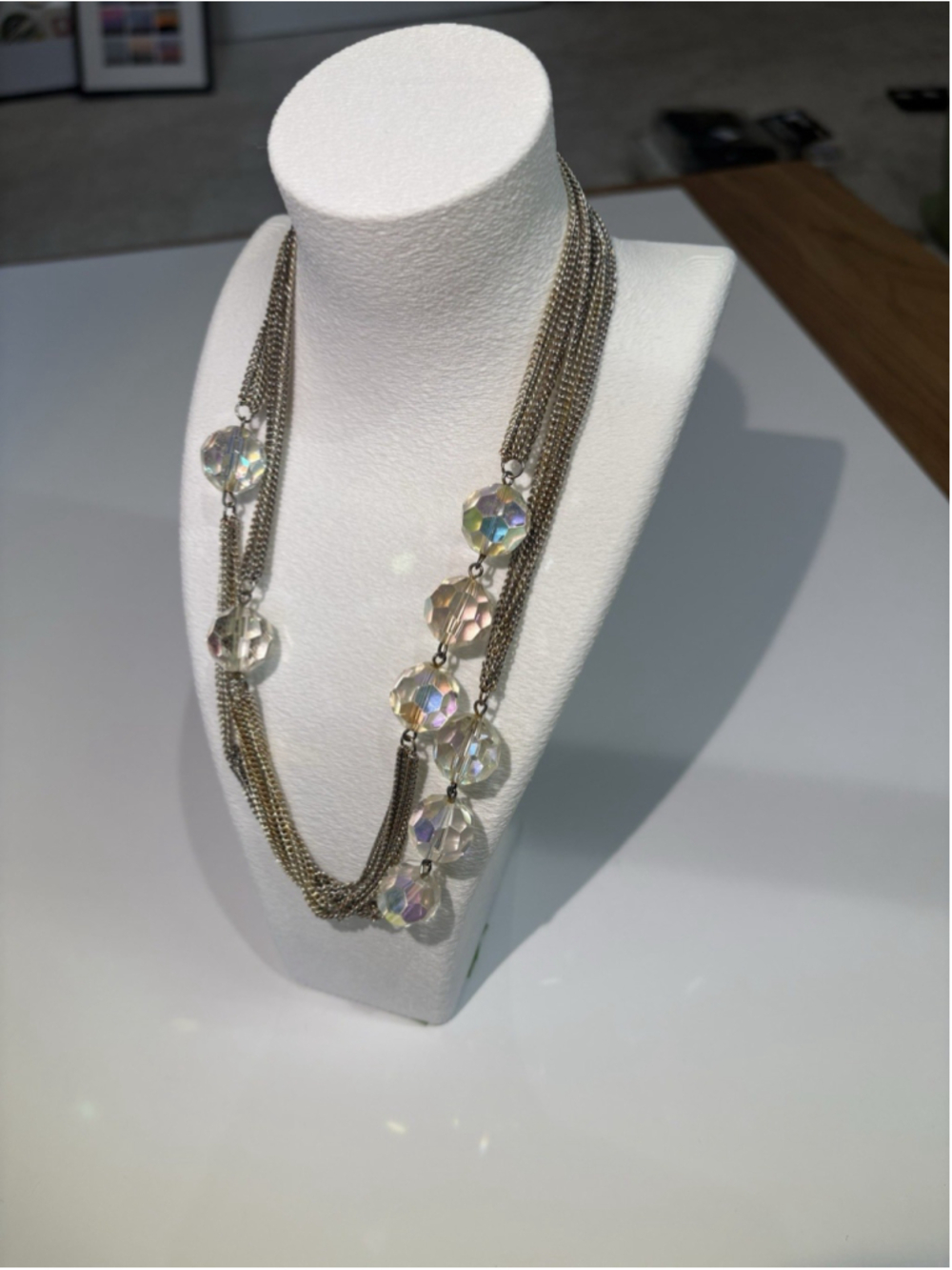 Gunmetal Multi Strand Iridescent Crystal Bead Statement Necklace